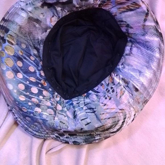Peackock And Black Silk One Of Kind Hat Large Rim That Stays Up P - Picture 6 of 16